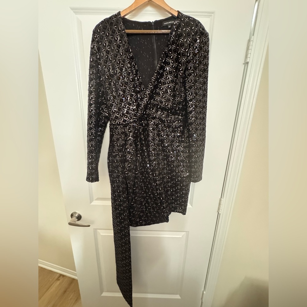 NADINE MERABI Black sequin  Dress with sash